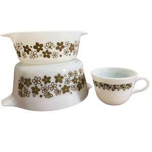 PYREX LOT Spring Blossom 472-B + 474-B + Teacup USA Ovenware Vintage Kitchen